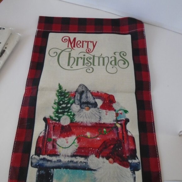Garden Flag Gnomes Merry Christmas Double Sided Buffalo Plaid Red Truck 12x18" - Picture 3 of 4